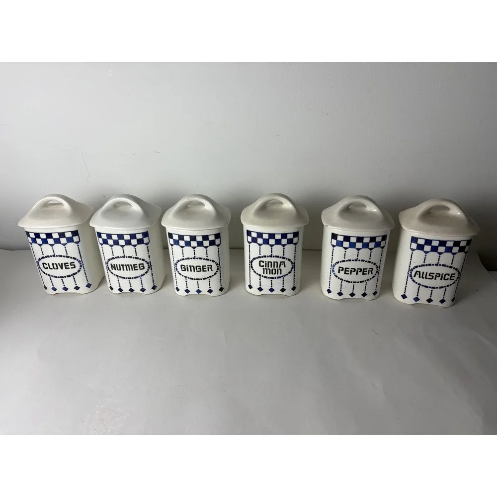 Vintage Germany Staffel Ceramic Canisters Lidded Spice Jar‎ 6pc Set Farmhouse